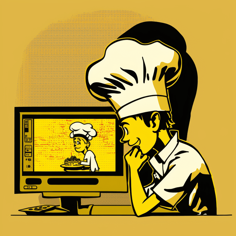 Tim as Chef looking at Chef on screen